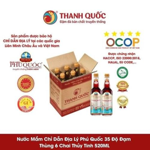 Nước Mắm Chỉ Dẫn Địa Lý Phú Quốc - Thanh Quốc 35N, 500ml x 6 chai