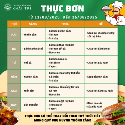 Thực Đơn Tuần Mới (Từ 11/08/2025 - 16/08/2025)