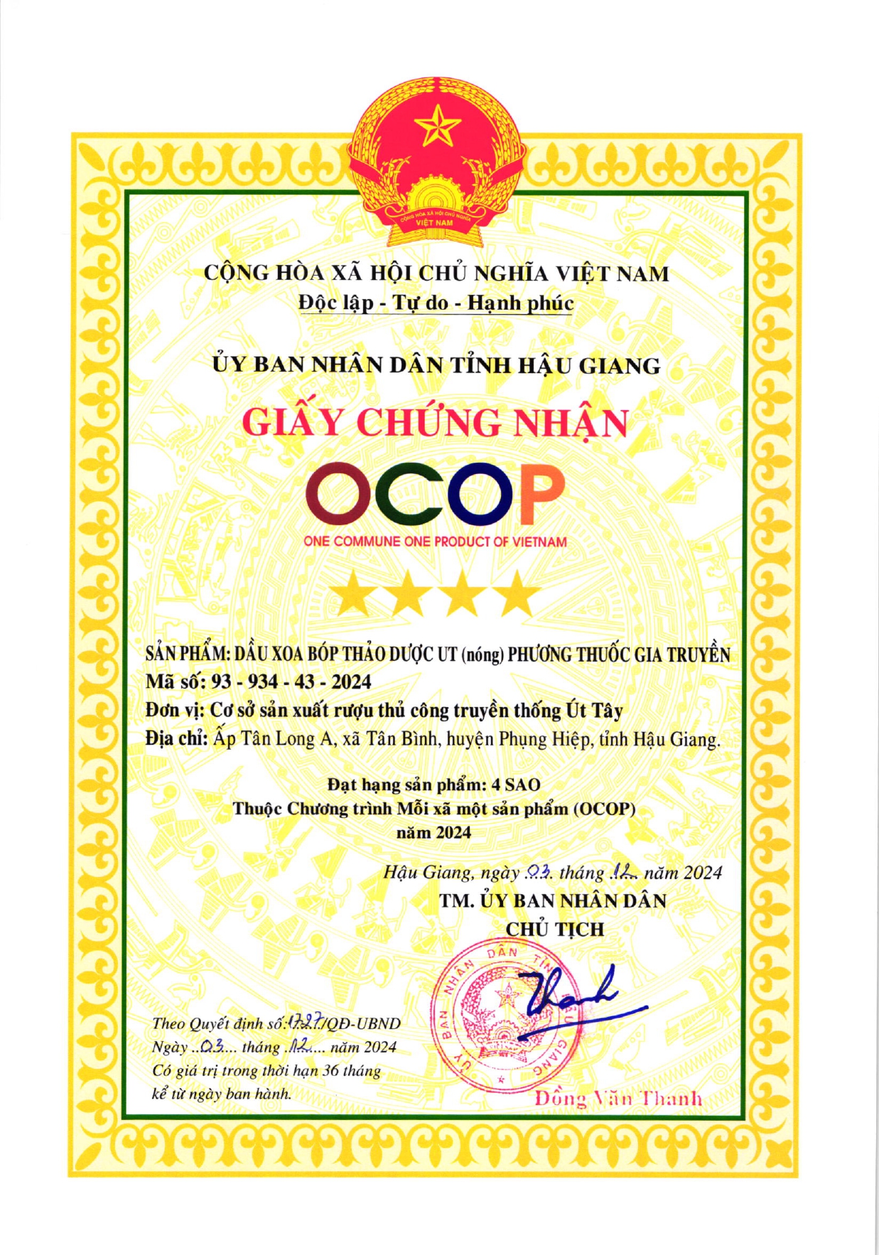 Chứng nhận sản phẩm OCOP